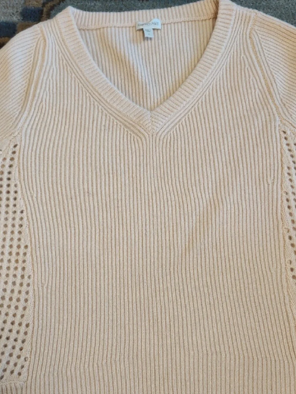 Garnet Hill Open-Knit V-Neck Sweater in Pale Pink - Picture 4 of 8